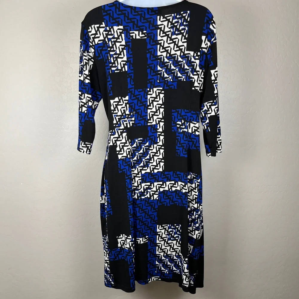 Apt 9 Women's Geometric Print Wrap‎ Stretch Dress Blue Black White Size L